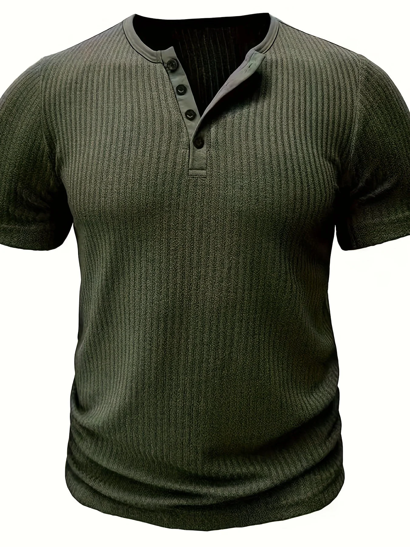 T-shirt Décontracté à Manches Courtes pour Homme Style Henley Boutonné Rayé - Image 4