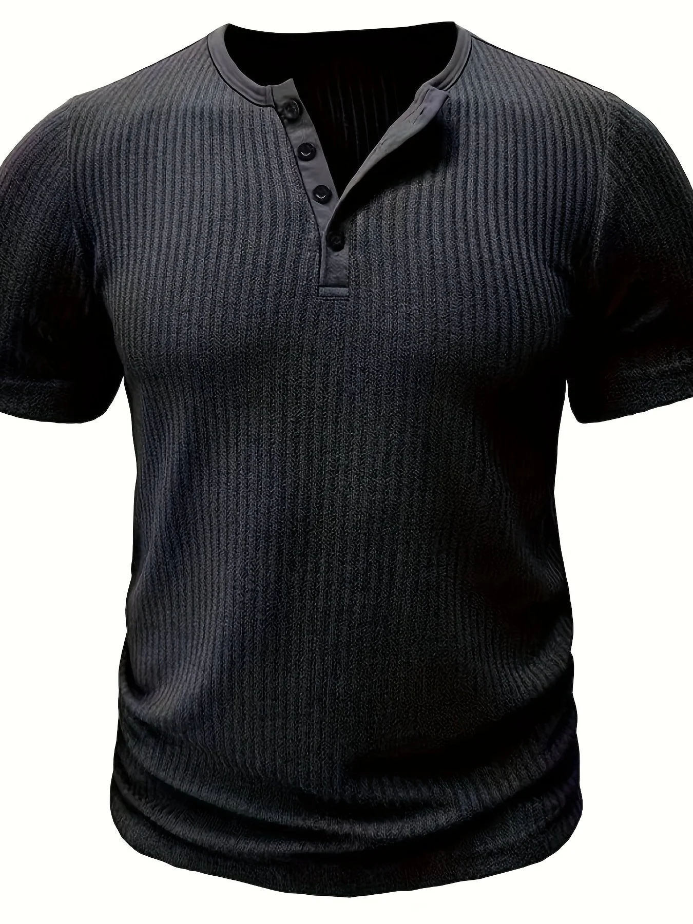 T-shirt Décontracté à Manches Courtes pour Homme Style Henley Boutonné Rayé - Image 5
