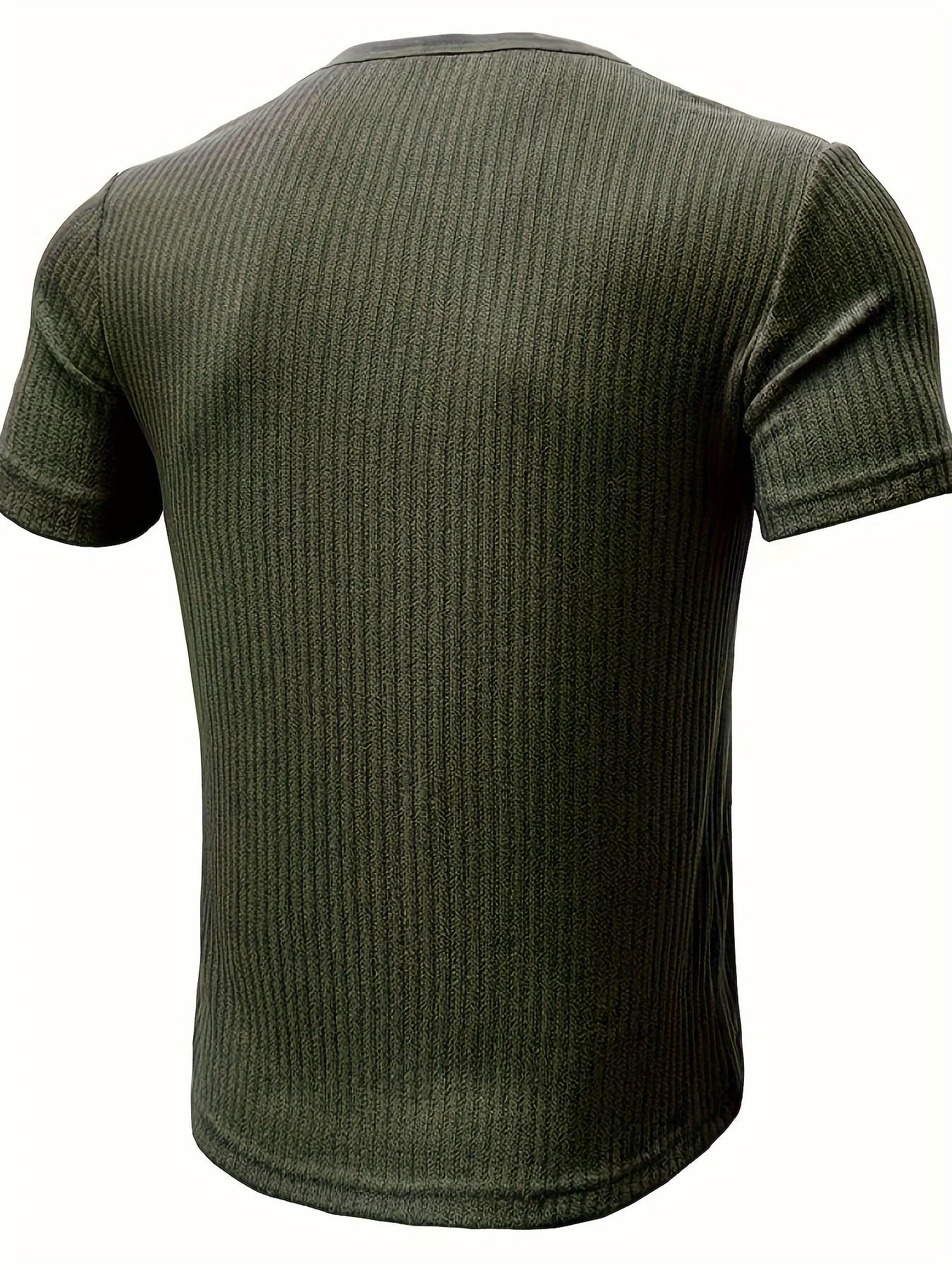 T-shirt Décontracté à Manches Courtes pour Homme Style Henley Boutonné Rayé - Image 8