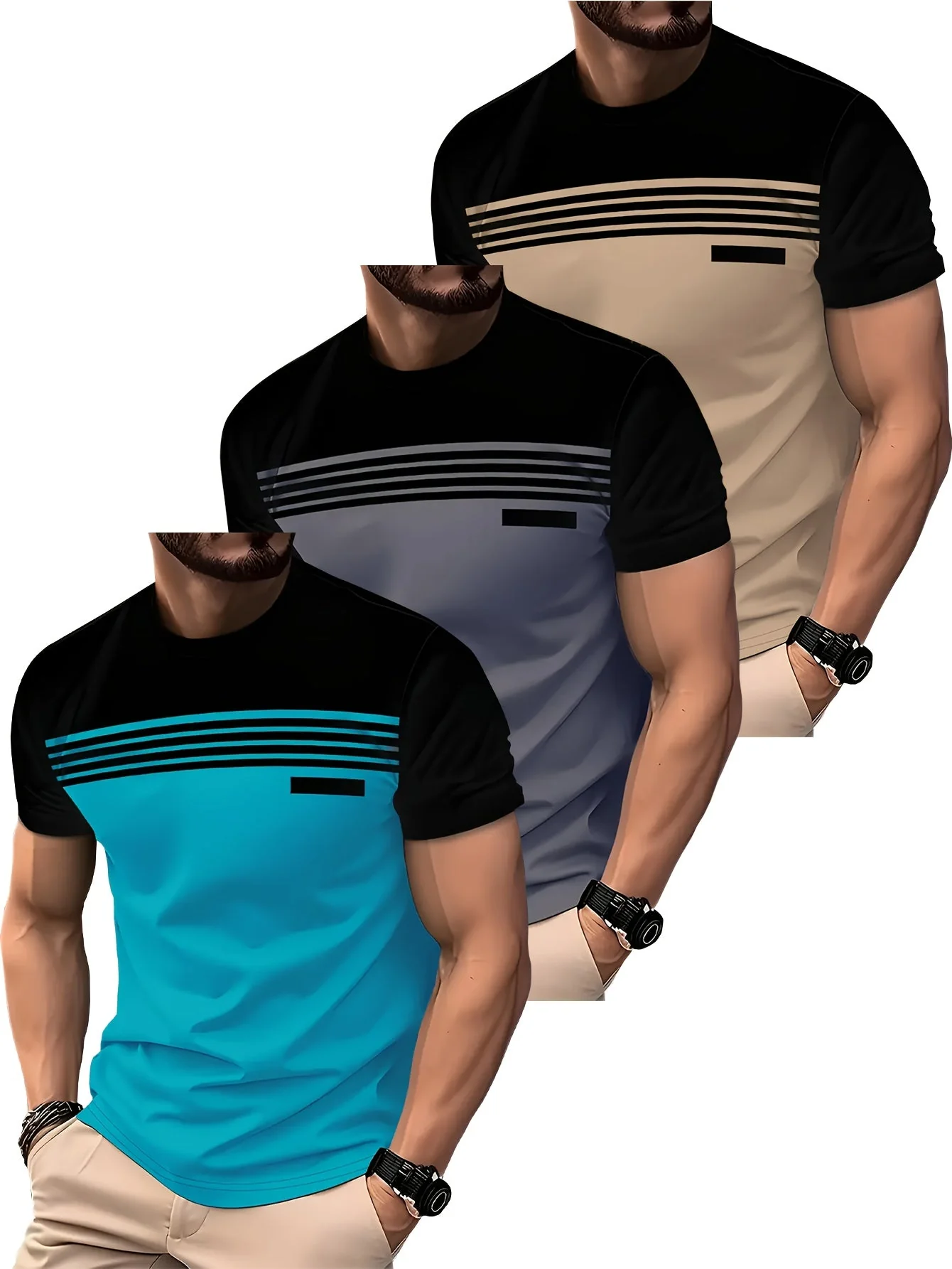 T-shirt décontracté homme style biker à motif rayé – Idéal moto et loisirs - Image 2
