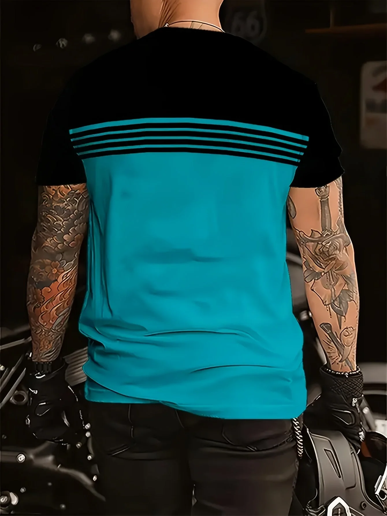 T-shirt décontracté homme style biker à motif rayé – Idéal moto et loisirs - Image 3