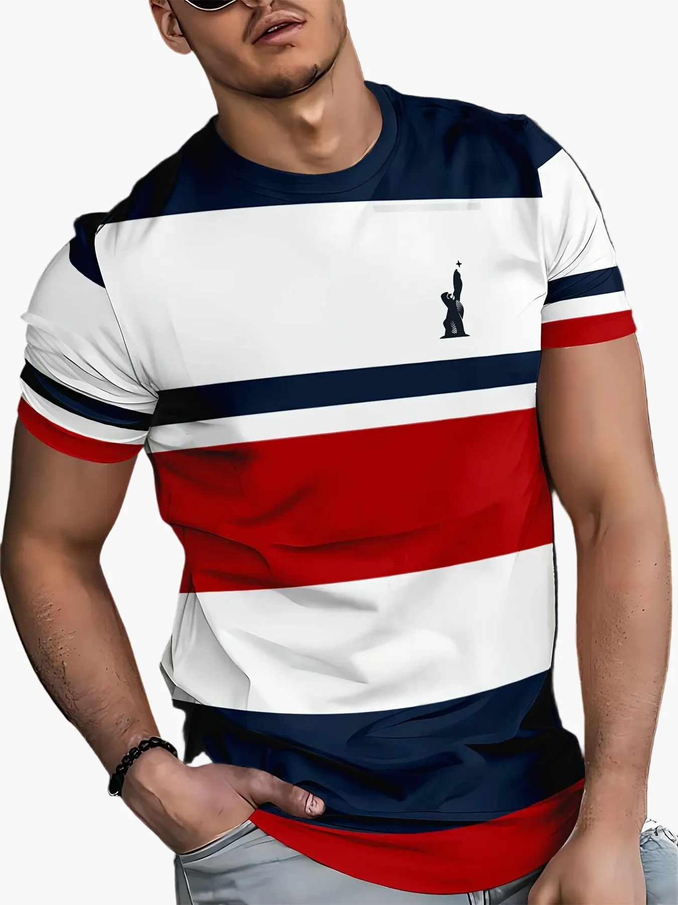 T-shirt décontracté homme style universitaire à rayures pour usage quotidien - Image 10