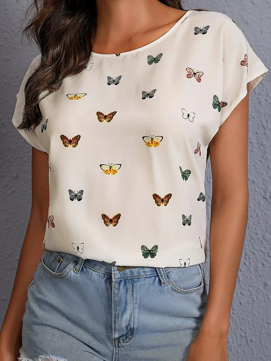T-shirt décontracté papillons pour femme – style estival tendance - Image 3