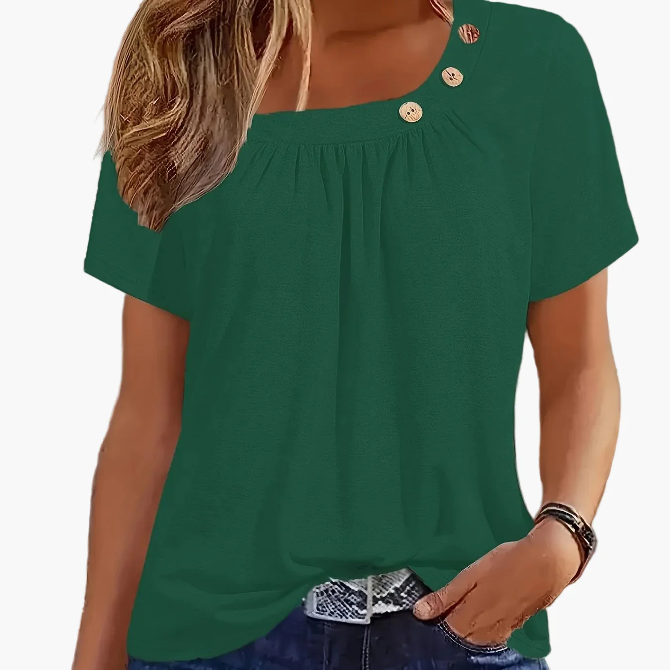 T-shirt femme col asymétrique à boutons style décontracté chic pour loisirs ou sorties - Image 15