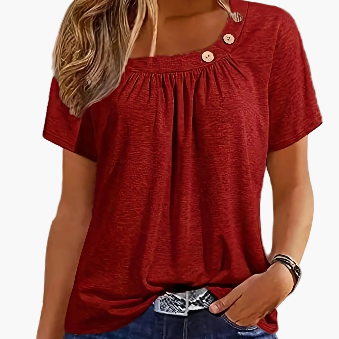 T-shirt femme col asymétrique à boutons style décontracté chic pour loisirs ou sorties - Image 16