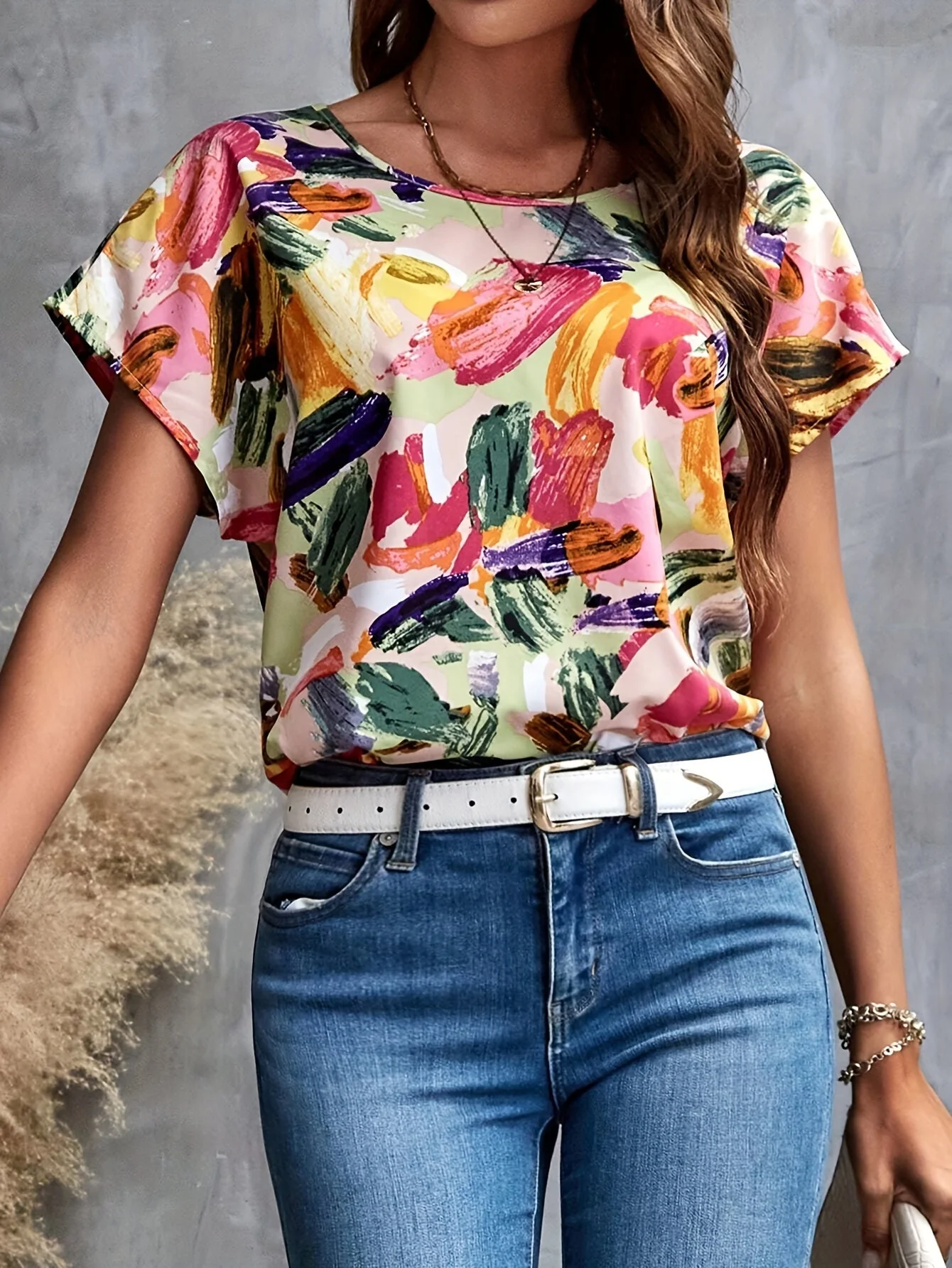 T-shirt femme coupe décontractée style artistique imprimé pinceaux – Élégant pour l'été - Image 4