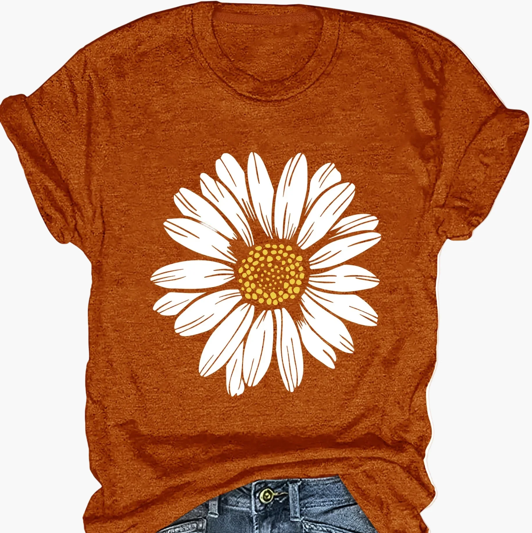 T-shirt femme décontracté motif marguerite pour look estival et tendance - Image 11