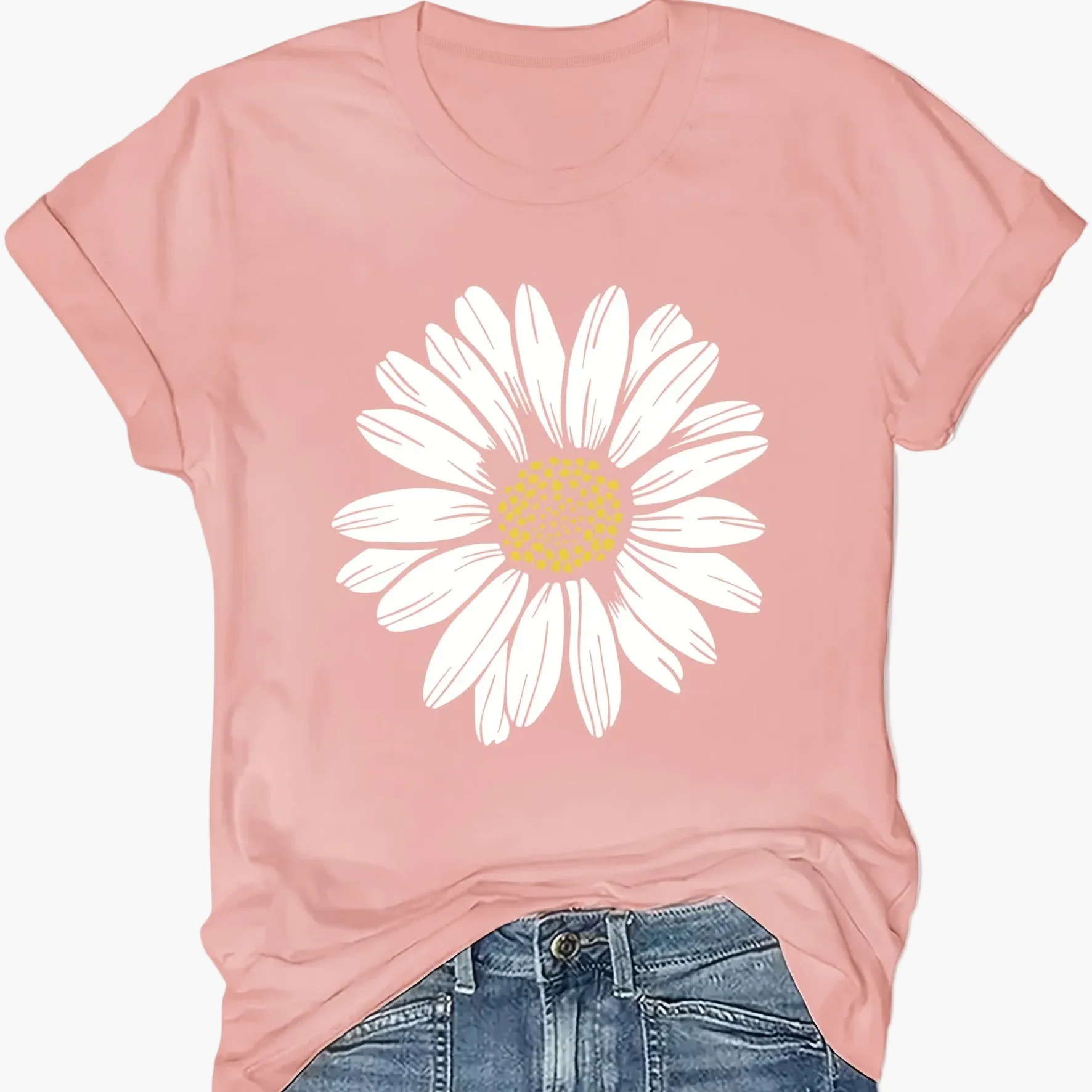 T-shirt femme décontracté motif marguerite pour look estival et tendance - Image 12