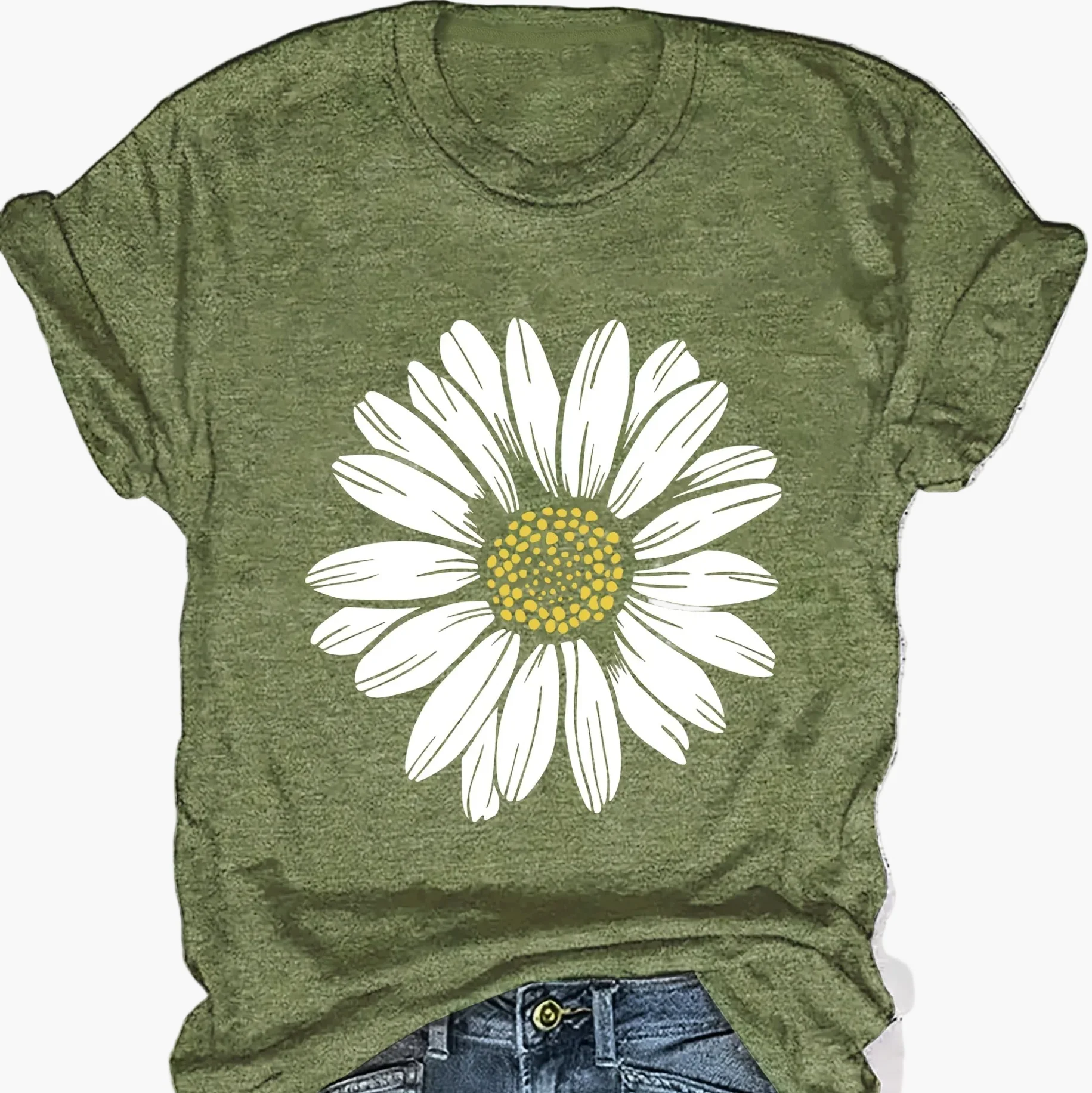 T-shirt femme décontracté motif marguerite pour look estival et tendance - Image 13