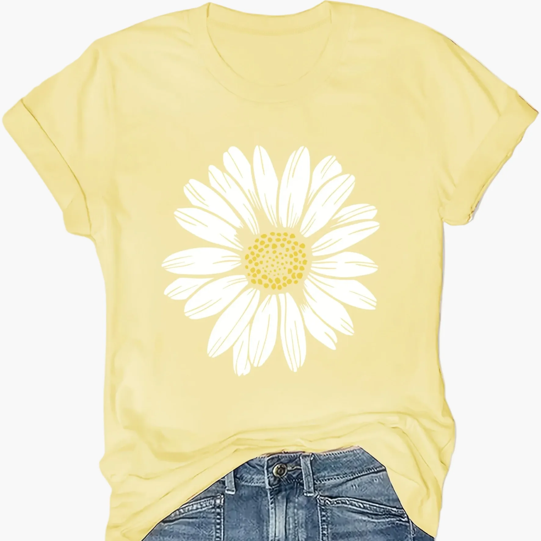 T-shirt femme décontracté motif marguerite pour look estival et tendance - Image 14