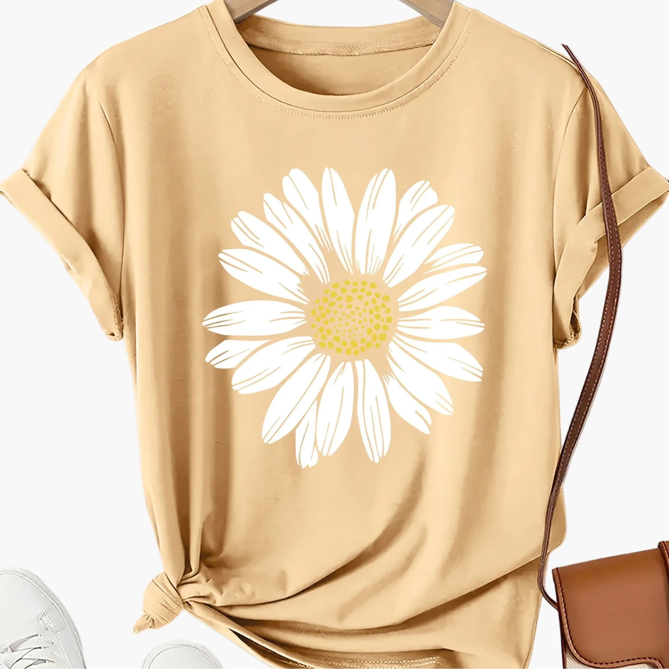 T-shirt femme décontracté motif marguerite pour look estival et tendance - Image 15