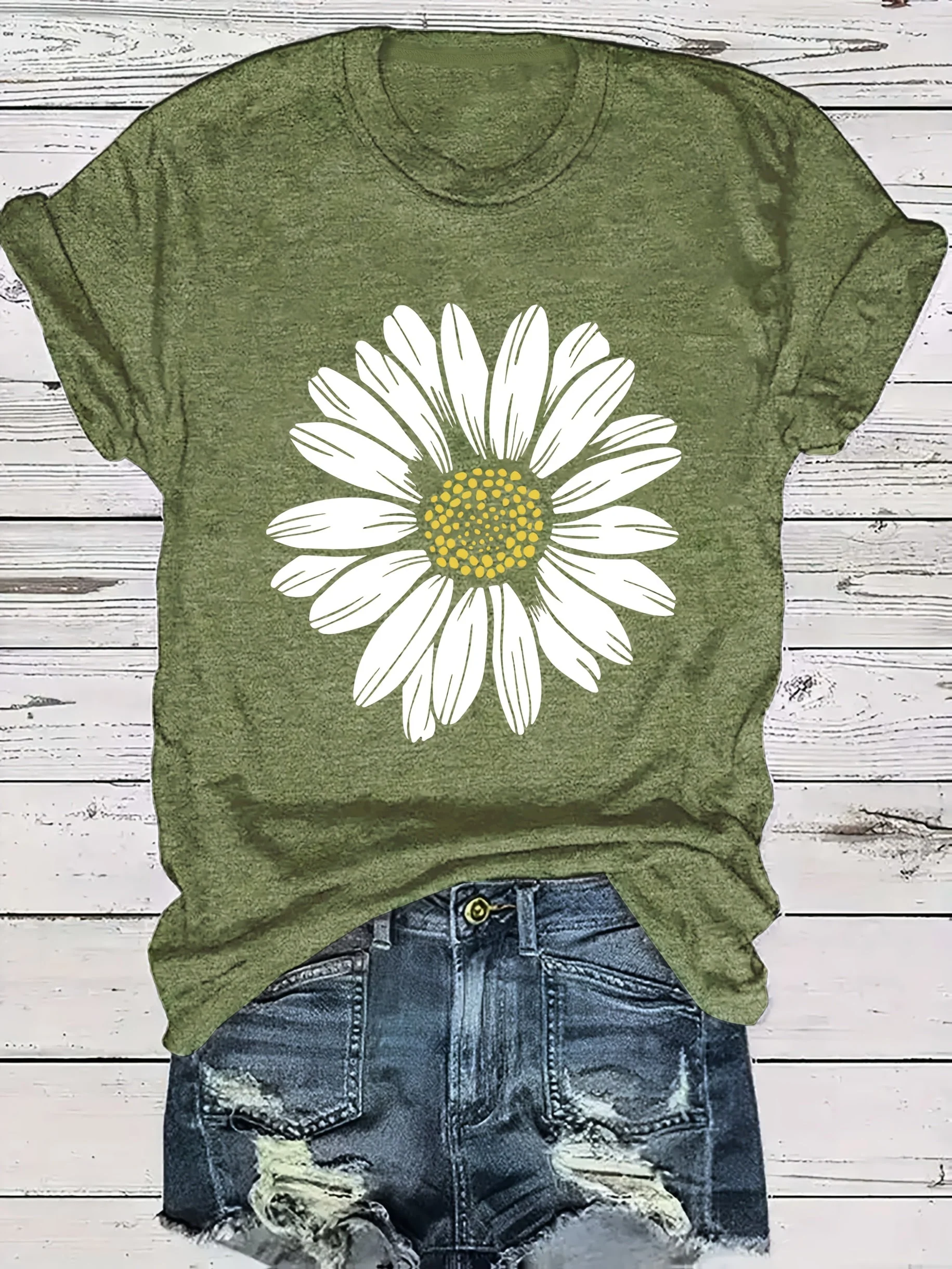 T-shirt femme décontracté motif marguerite pour look estival et tendance - Image 4