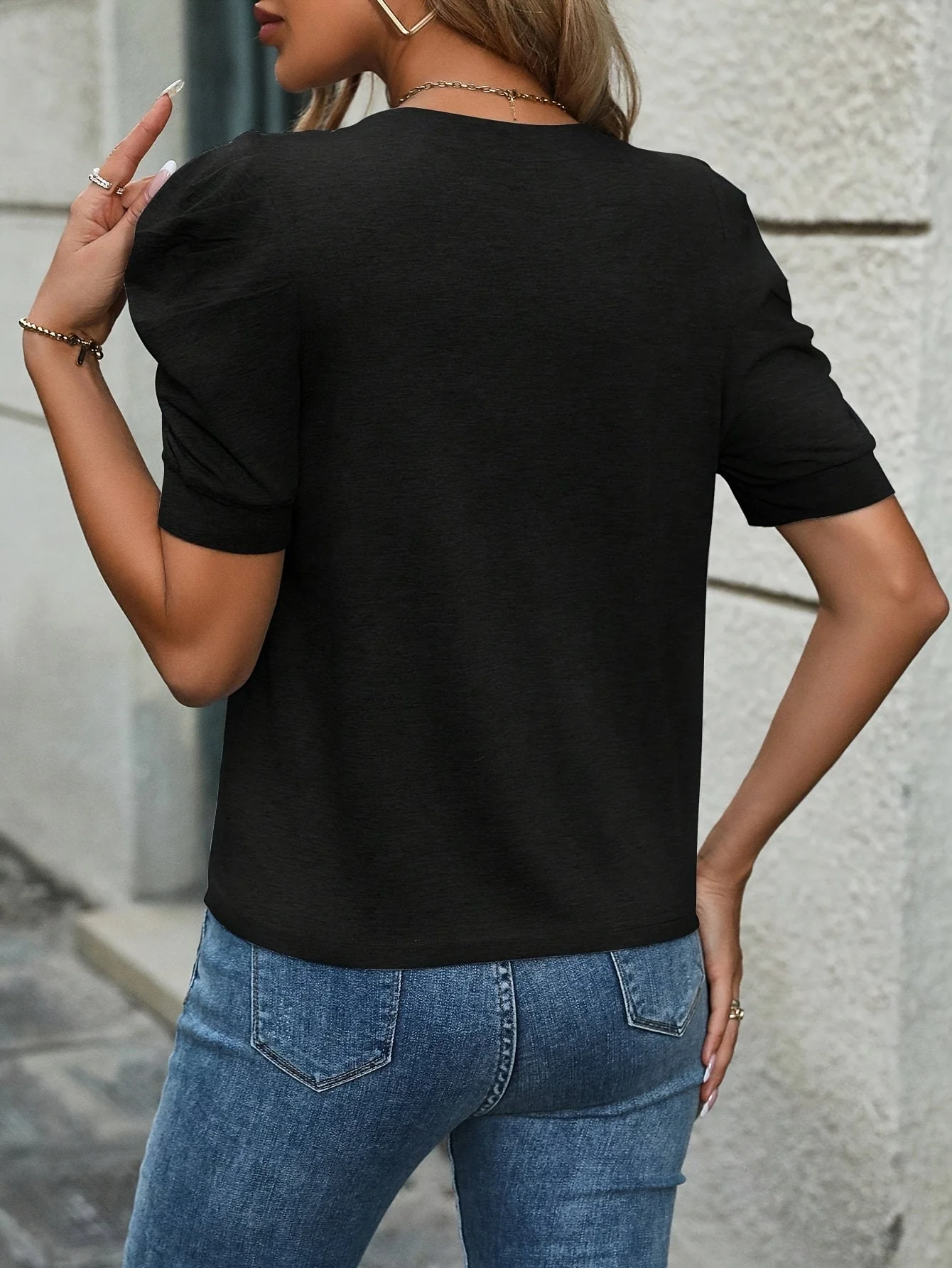 T-shirt Femme Élégant à Manches Bouffantes Style Décontracté Chic - Image 8