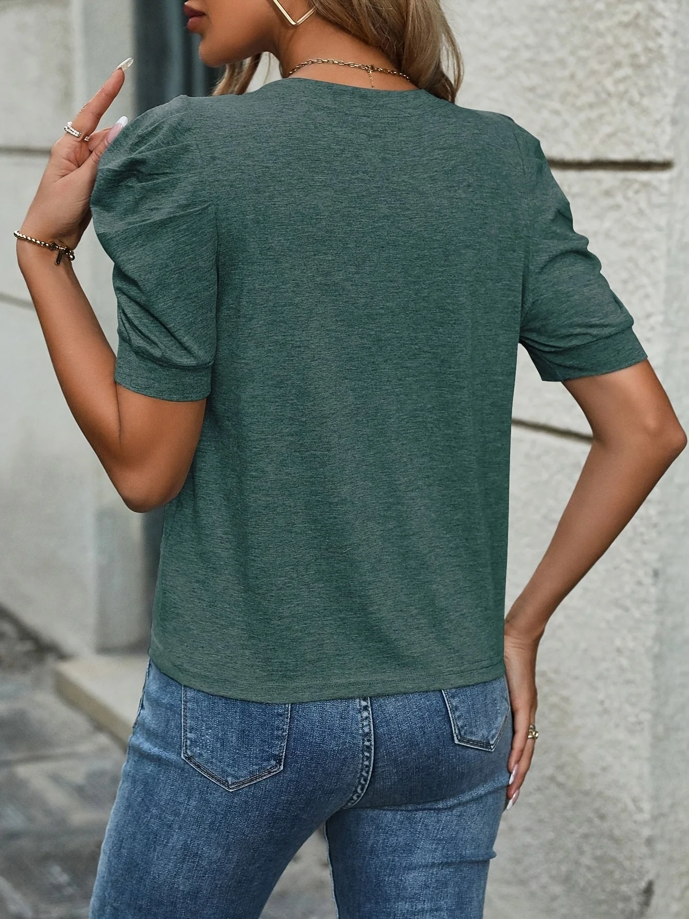 T-shirt Femme Élégant à Manches Bouffantes Style Décontracté Chic - Image 9