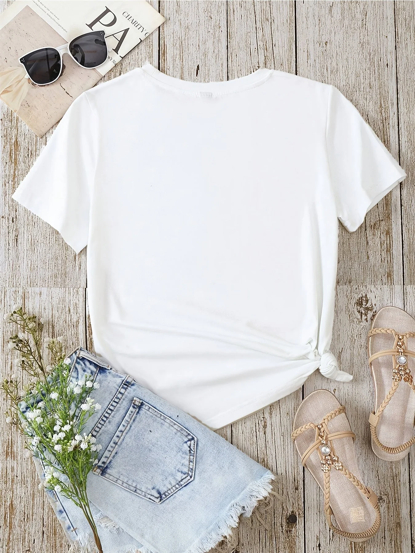 T-shirt Femme Style Bohème Motif Fleurs et Plumes, Décontracté Été - Image 4