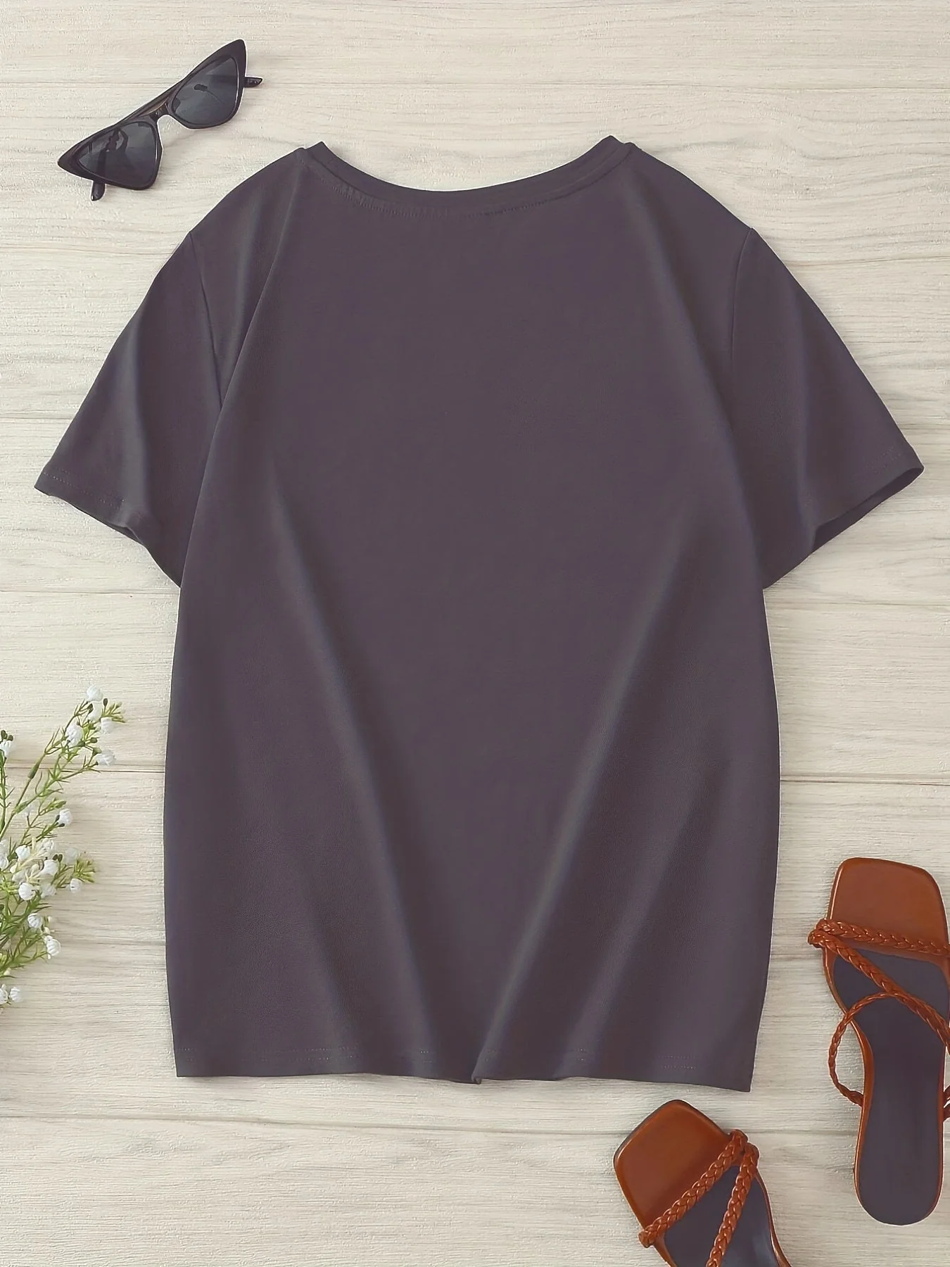 T-shirt Femme Style Bohème Motif Fleurs et Plumes, Décontracté Été - Image 6