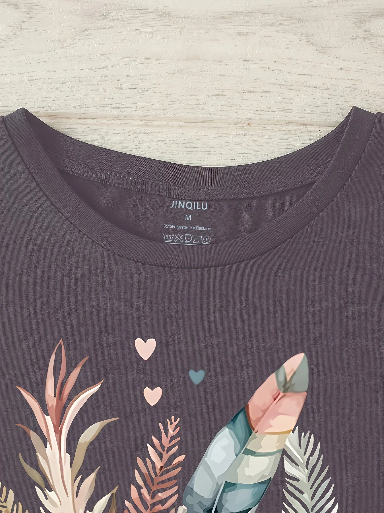T-shirt Femme Style Bohème Motif Fleurs et Plumes, Décontracté Été - Image 9