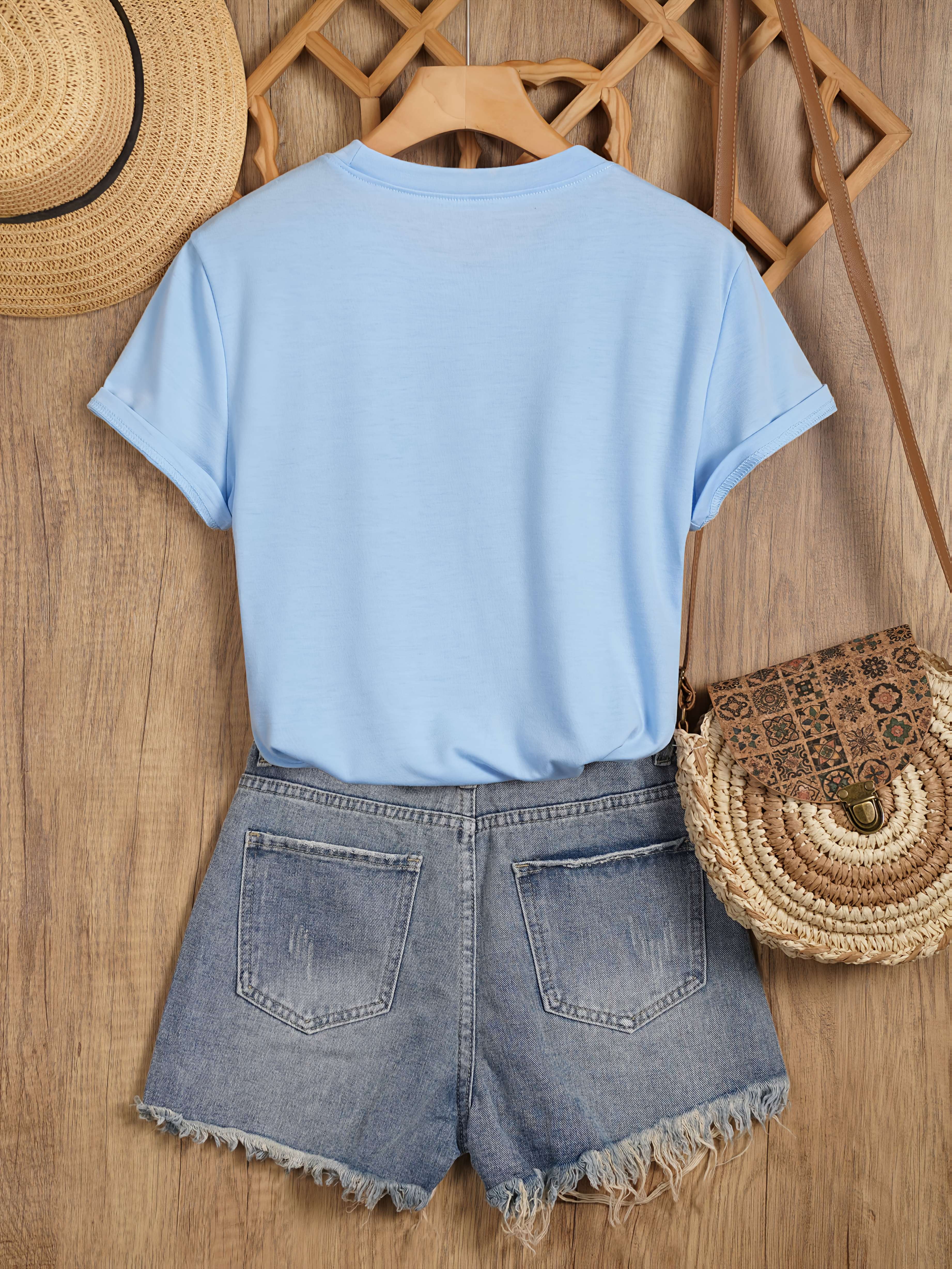 T-shirt femme style casual motif tournesol et papillons, imprimé tendance pour le printemps-été - Image 10
