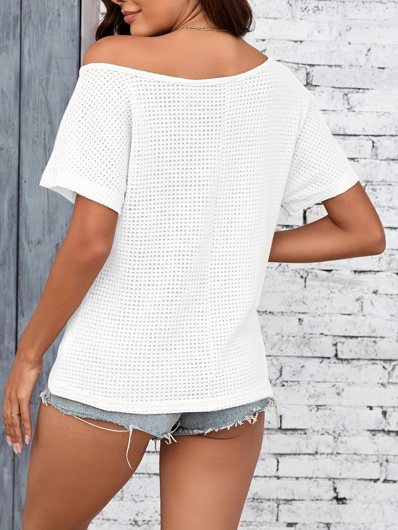 T-shirt Femme Style Décontracté Épaules Dénudées Été - Image 10