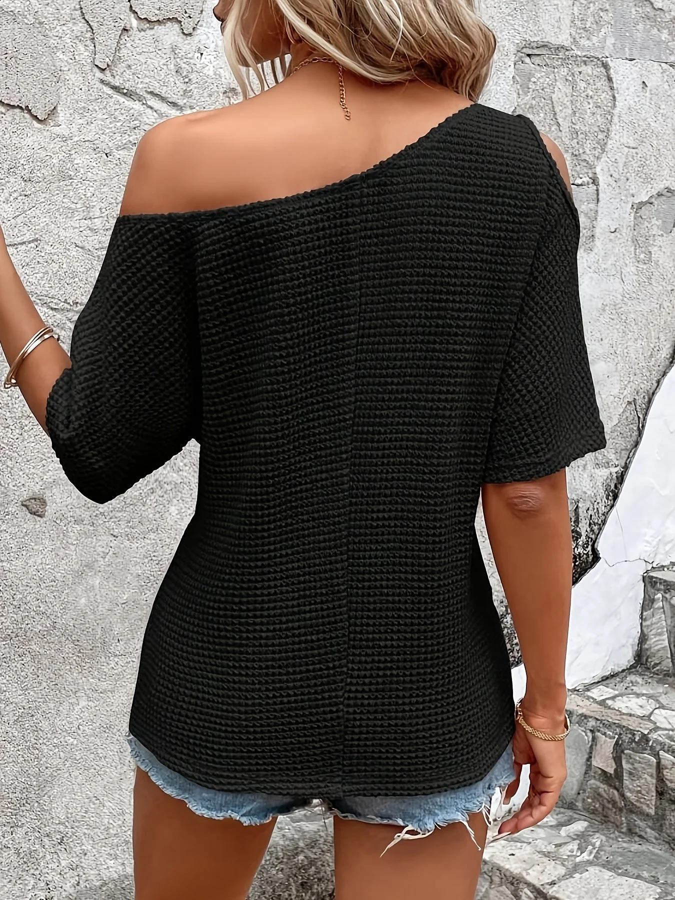 T-shirt Femme Style Décontracté Épaules Dénudées Été - Image 8