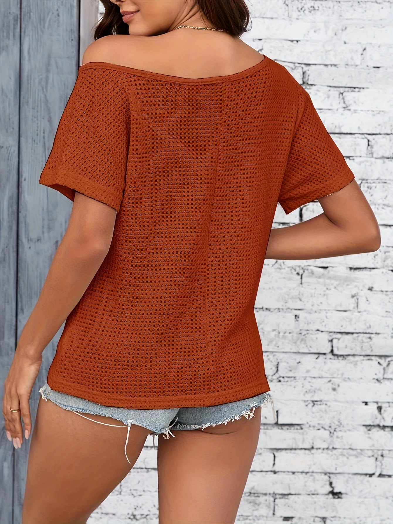 T-shirt Femme Style Décontracté Épaules Dénudées Été - Image 9