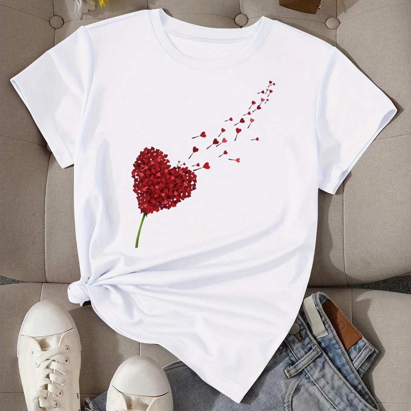 T-shirt Femme Style Décontracté Imprimé Cœur Volant pour Look Estival et Moderne - Image 11
