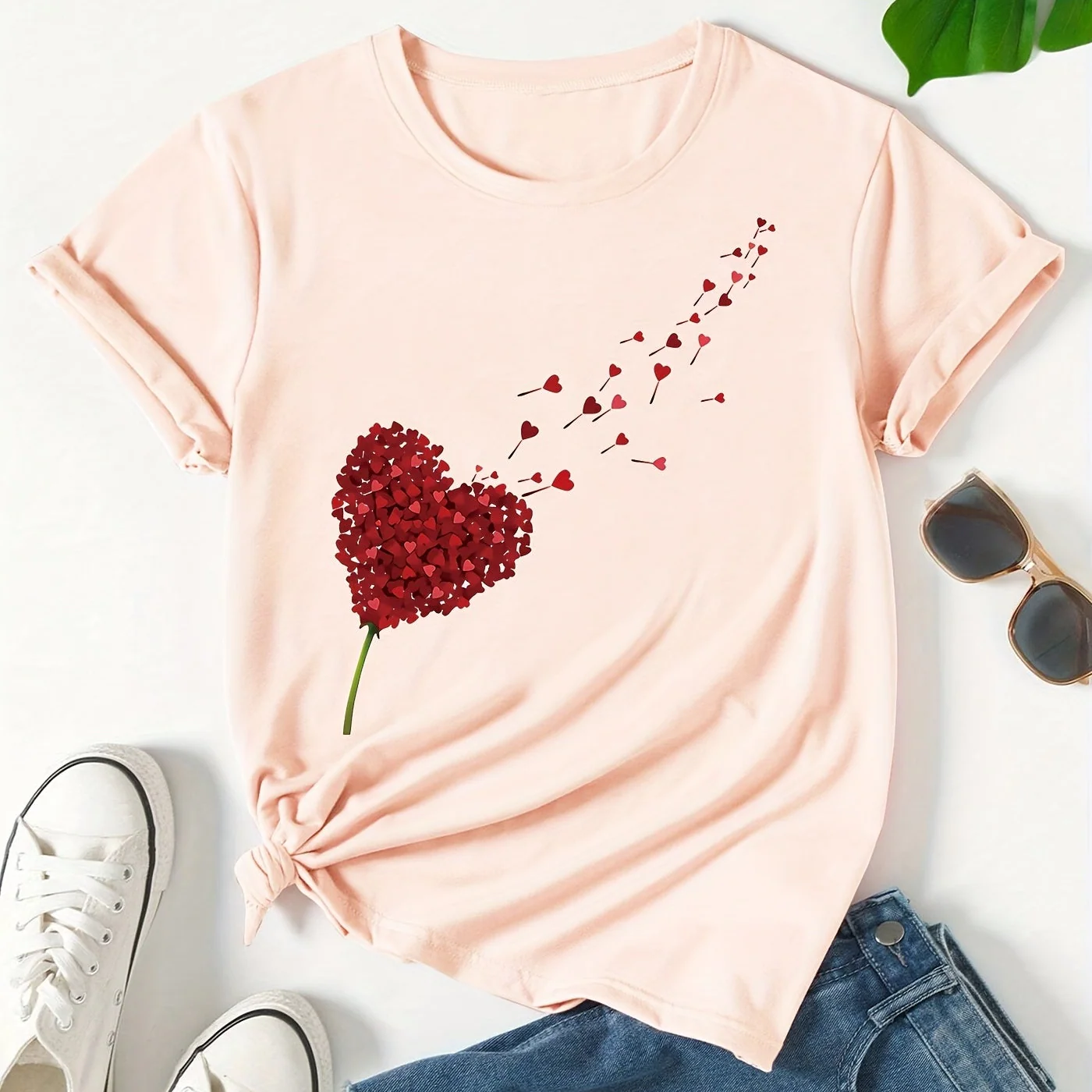 T-shirt Femme Style Décontracté Imprimé Cœur Volant pour Look Estival et Moderne - Image 12