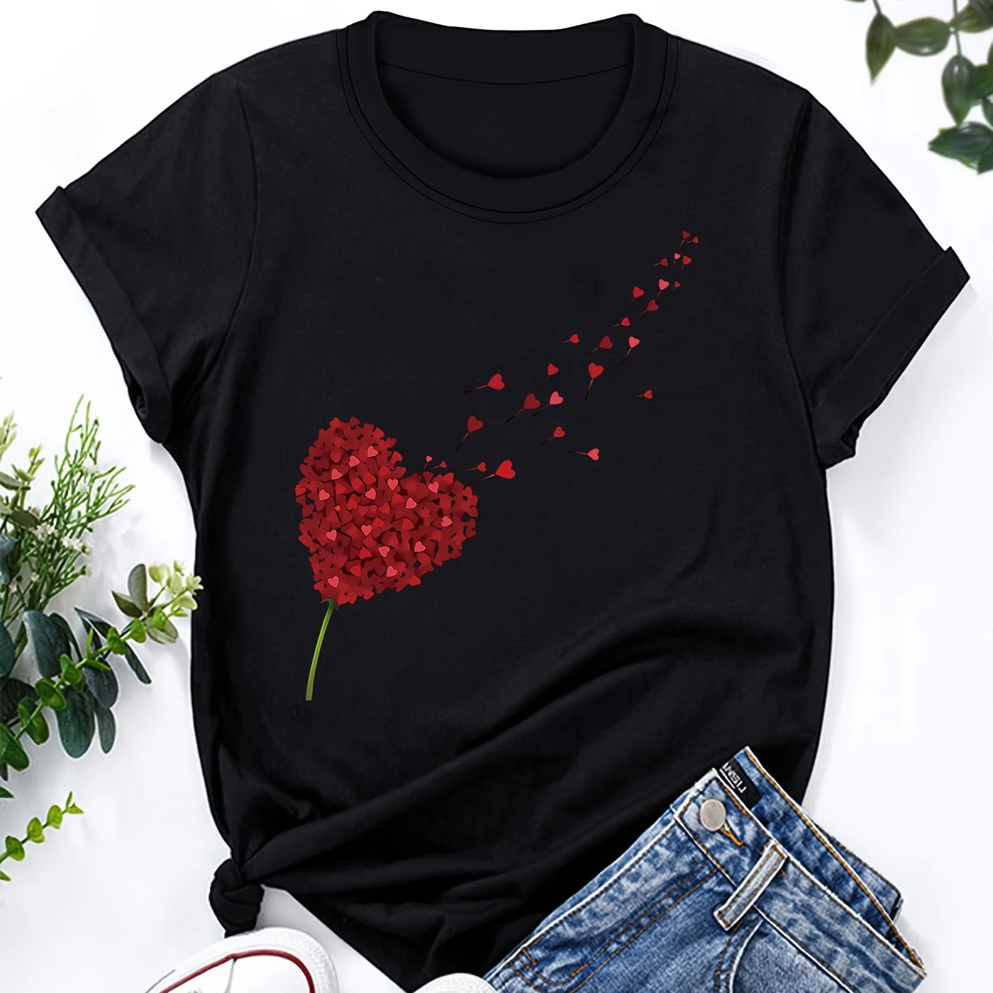T-shirt Femme Style Décontracté Imprimé Cœur Volant pour Look Estival et Moderne - Image 13