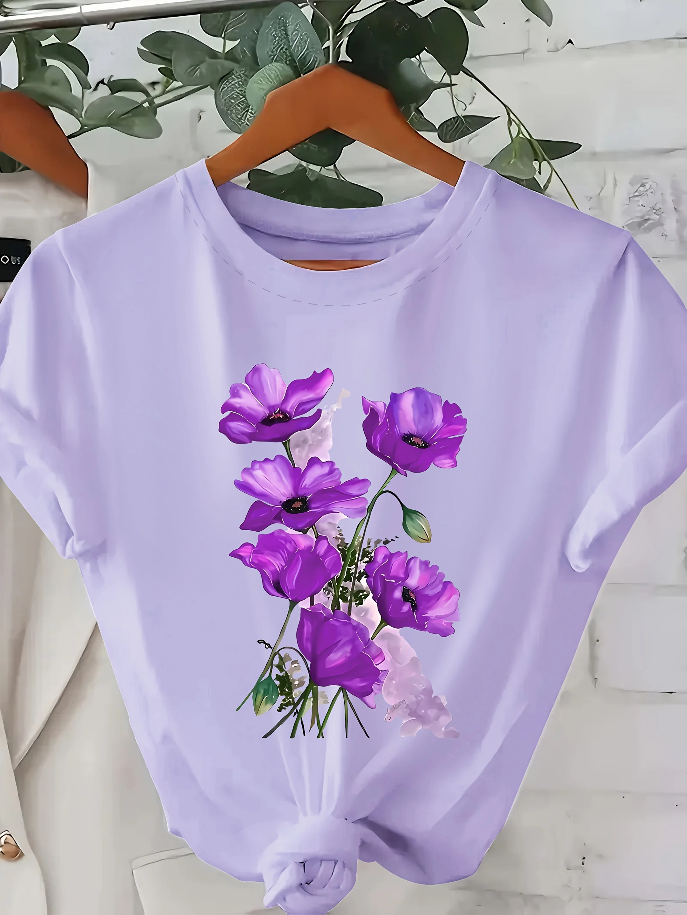 T-shirt Femme Style Décontracté à Imprimé Floral Artistique pour le Printemps et l'Été - Image 3