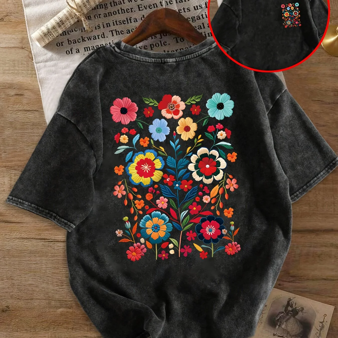 T-shirt Femme Style Décontracté Motif Floral Brodé - Mode Été à la Tendance Bohème - Image 7