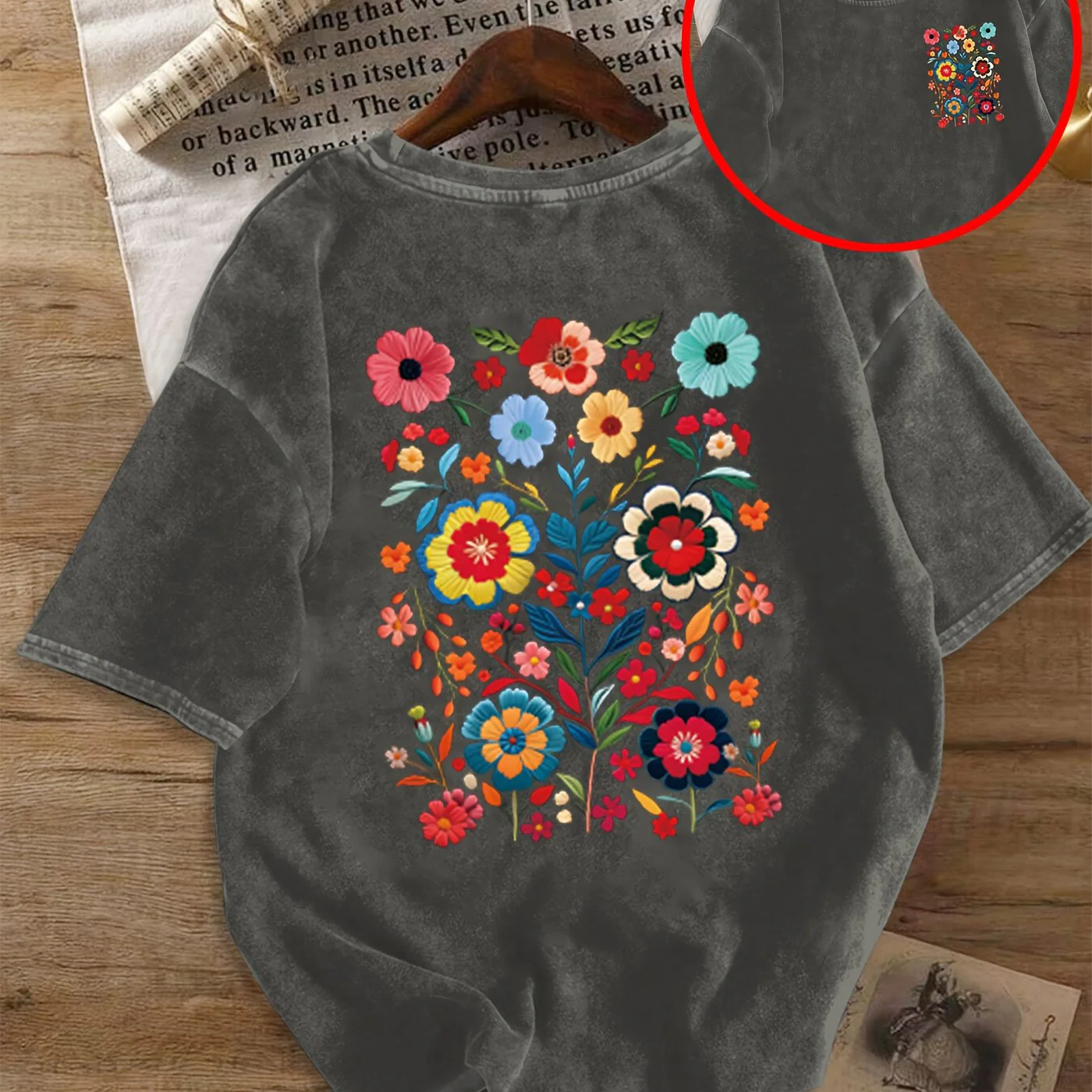 T-shirt Femme Style Décontracté Motif Floral Brodé - Mode Été à la Tendance Bohème - Image 8