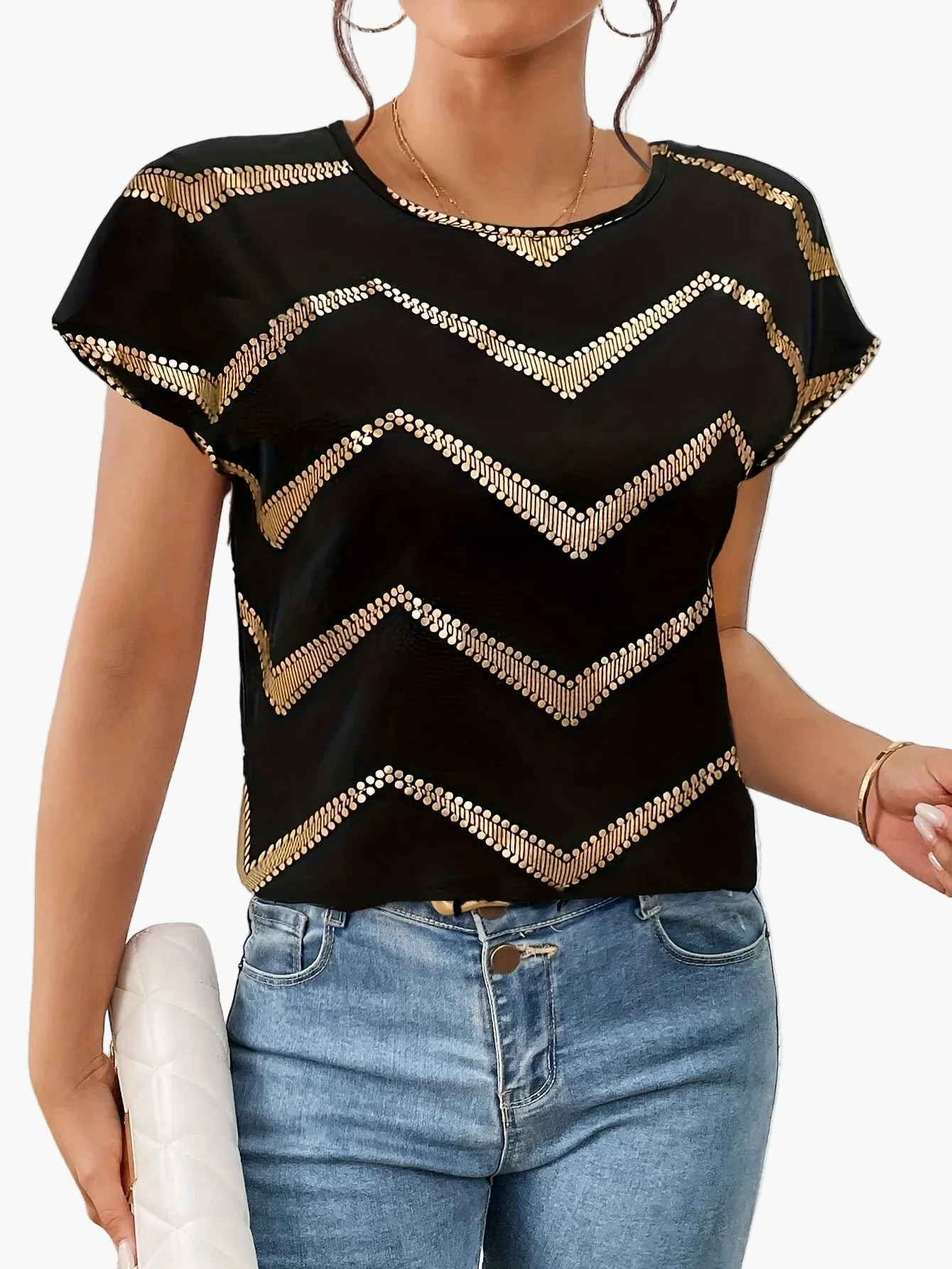 T-shirt femme style élégant à motif géométrique pour un look quotidien ou soirée - Image 5