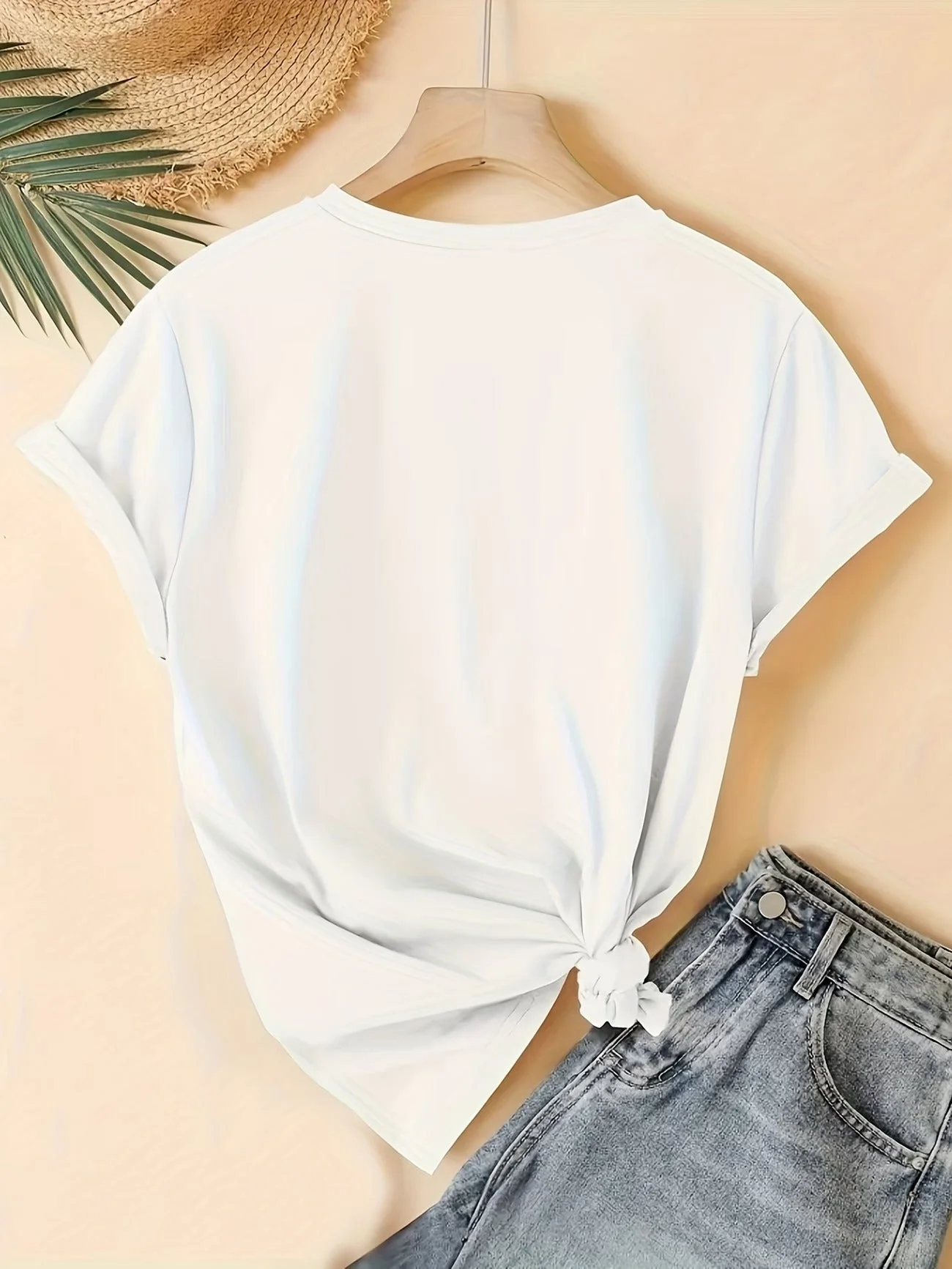 T-shirt femme style vacances à motif cœurs dégradés - Coupe décontractée, col rond - Image 2