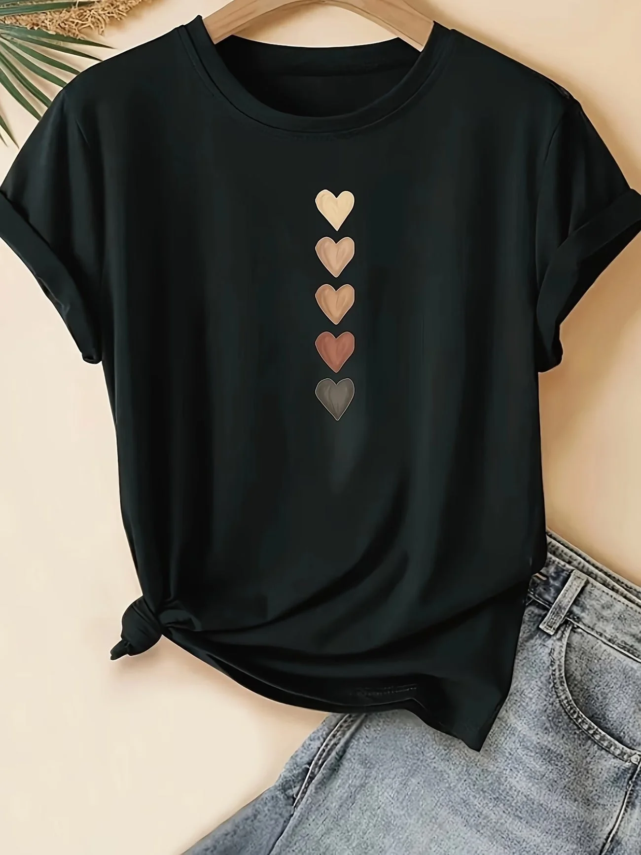 T-shirt femme style vacances à motif cœurs dégradés - Coupe décontractée, col rond - Image 8