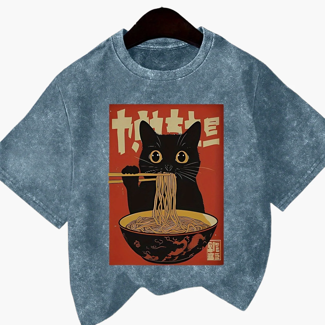 T-shirt Femme Style Vintage avec Chat Mangeant des Nouilles – Graphique Japonais, Décontracté et Original - Image 14