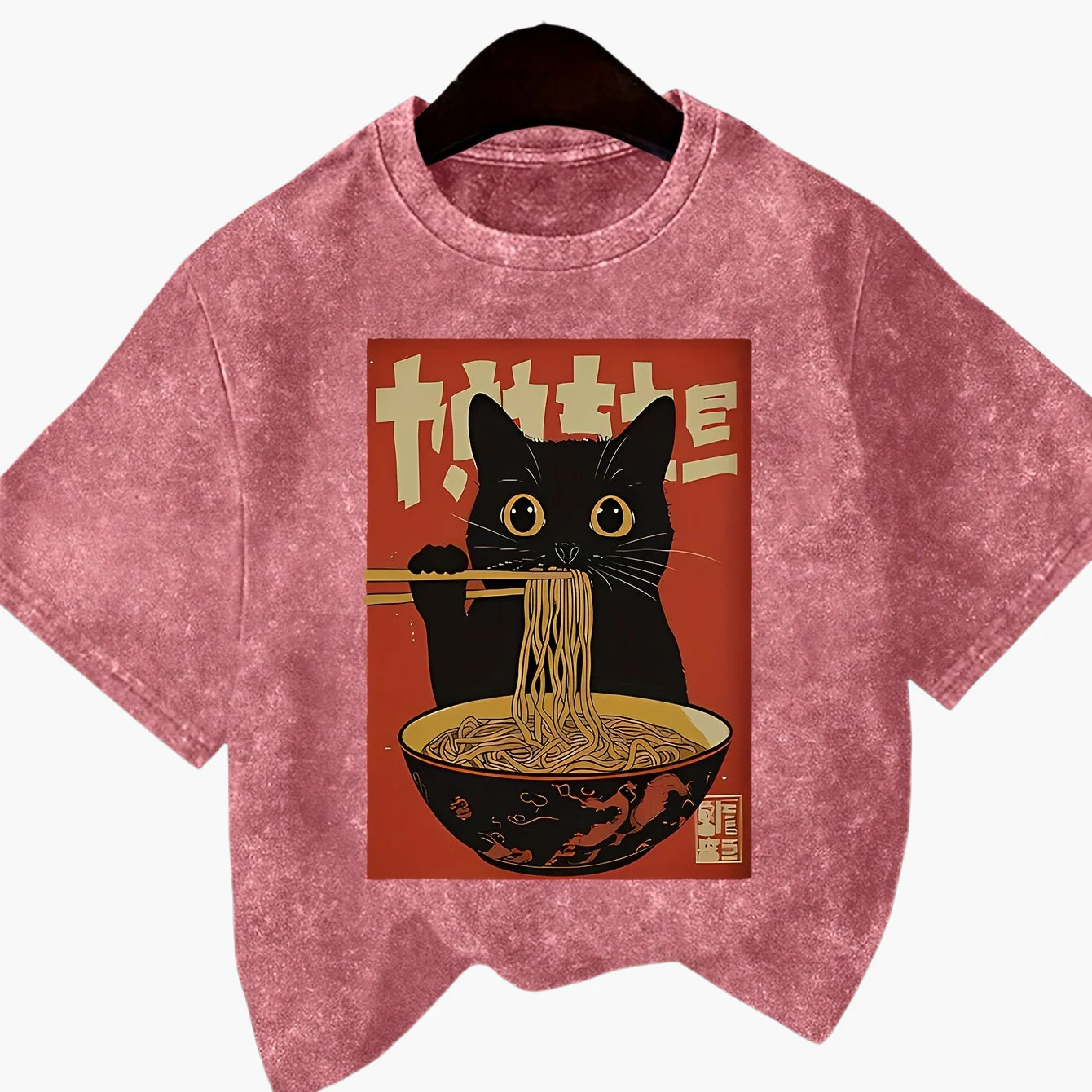 T-shirt Femme Style Vintage avec Chat Mangeant des Nouilles – Graphique Japonais, Décontracté et Original - Image 15