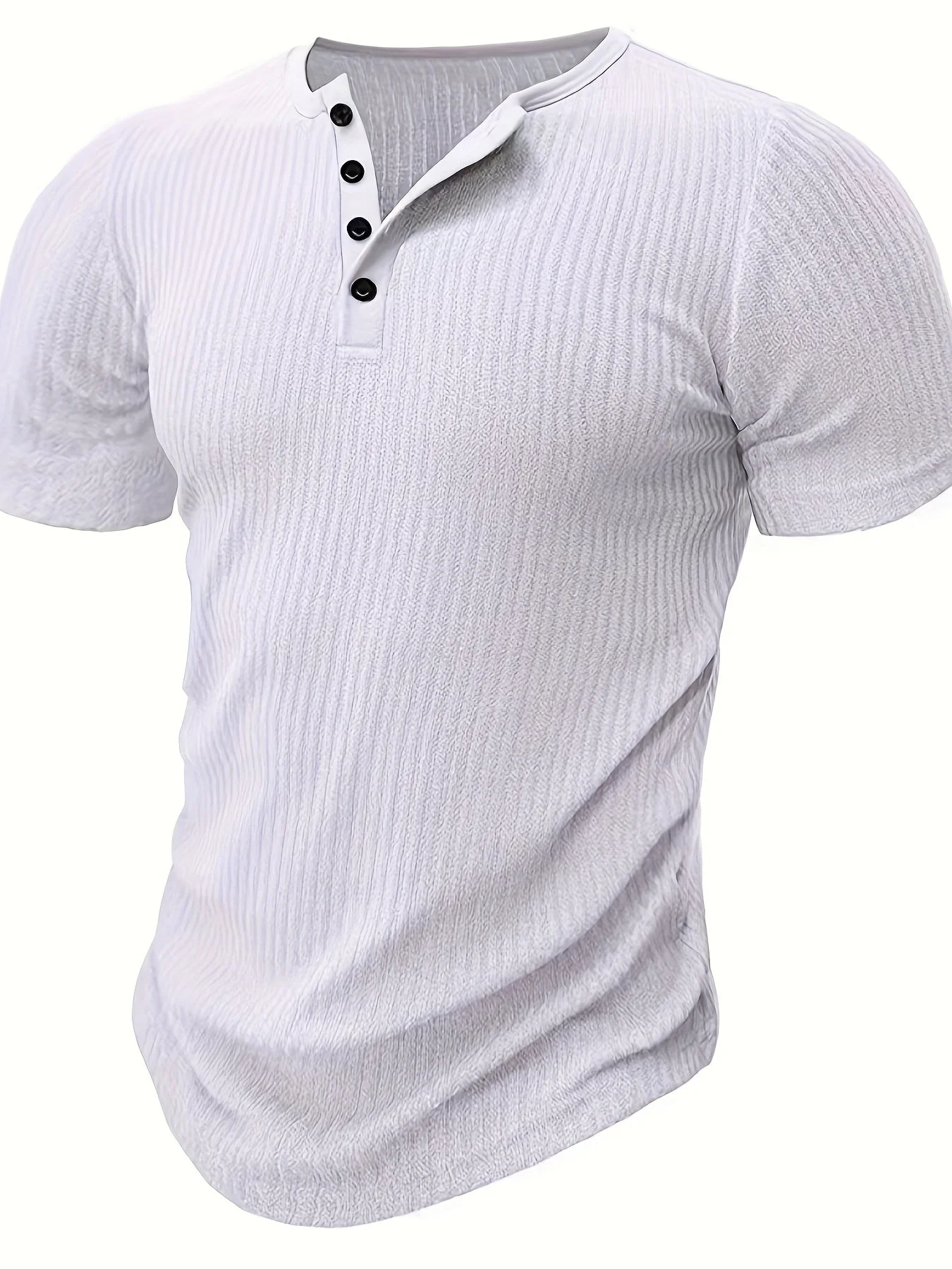 T-shirt henley à rayures décontracté pour homme – Idéal pour l'été et les loisirs - Image 2