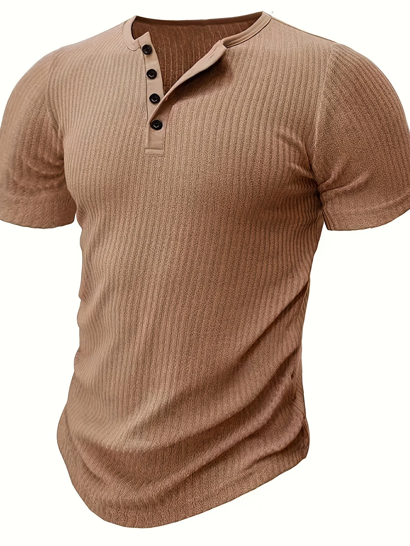 T-shirt henley à rayures décontracté pour homme – Idéal pour l'été et les loisirs - Image 3