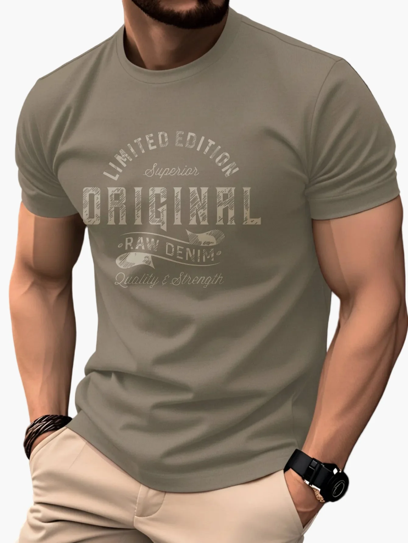 T-shirt Homme Casual Style Vintage Imprimé "Original Raw Denim" – Mode Quotidienne et Décontractée - Image 2