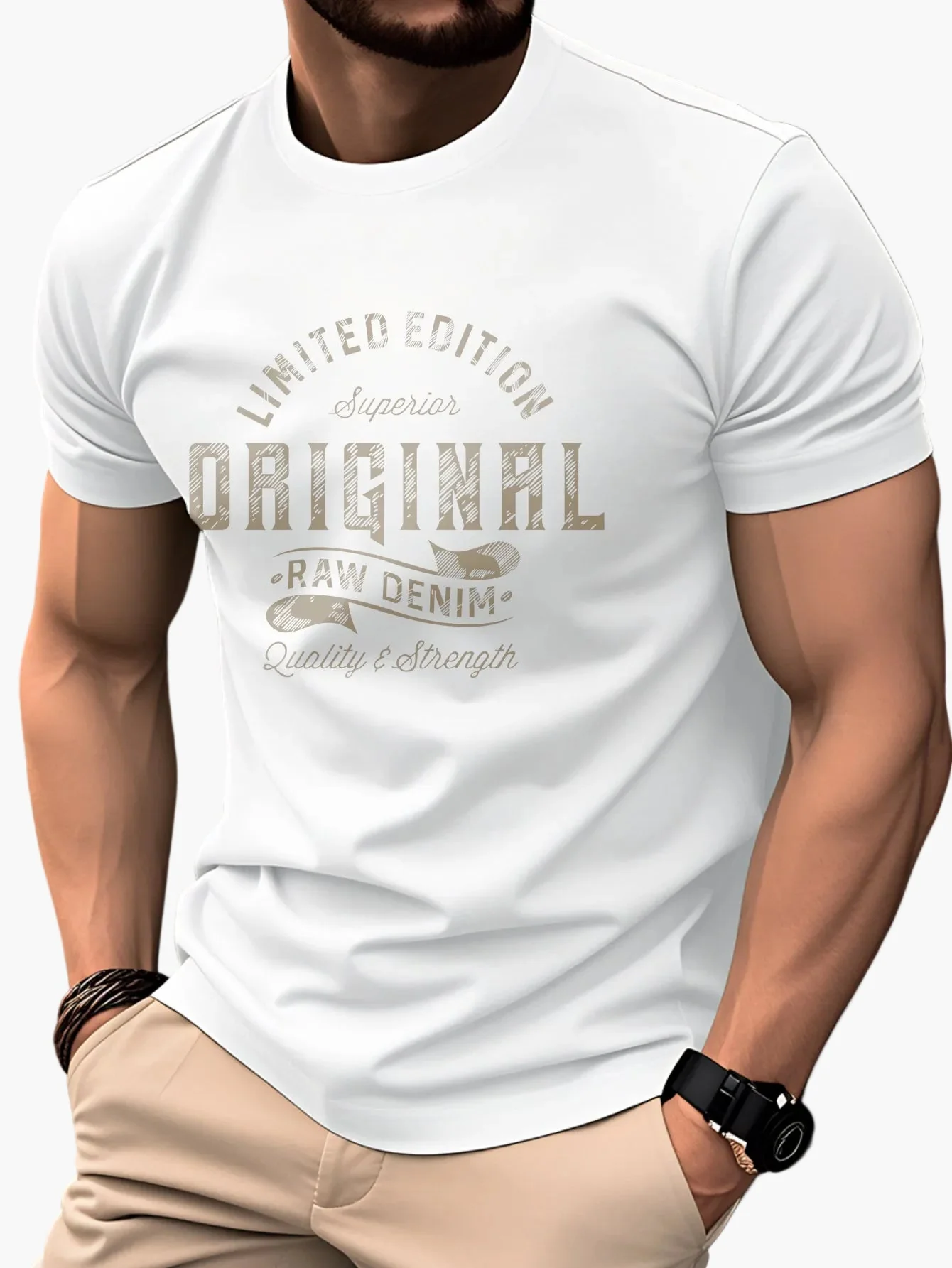 T-shirt Homme Casual Style Vintage Imprimé "Original Raw Denim" – Mode Quotidienne et Décontractée - Image 6