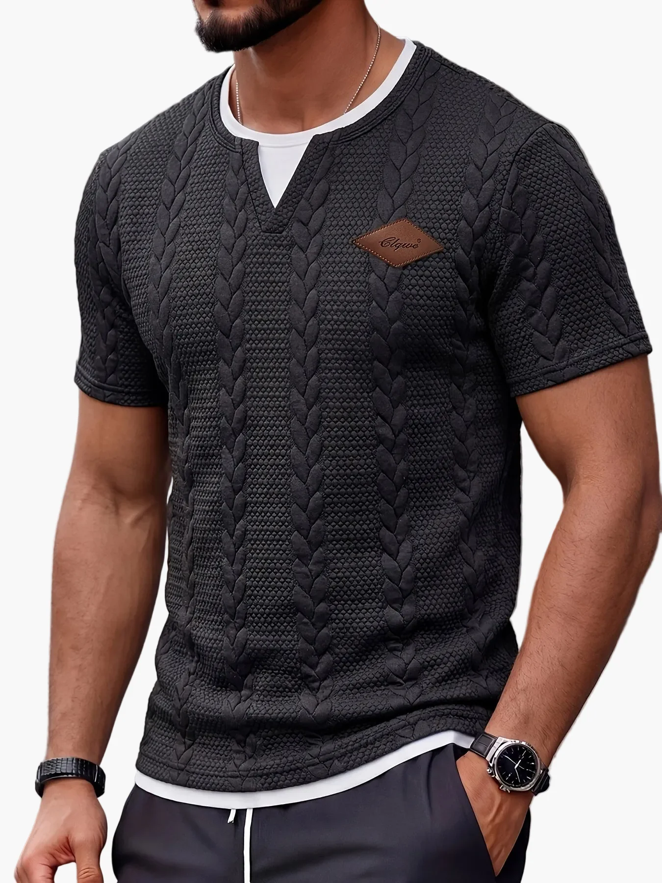 T-shirt homme col rond style torsadé décontracté pour loisirs et sorties - Image 5