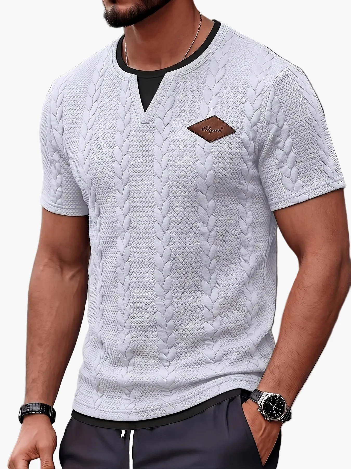T-shirt homme col rond style torsadé décontracté pour loisirs et sorties - Image 6