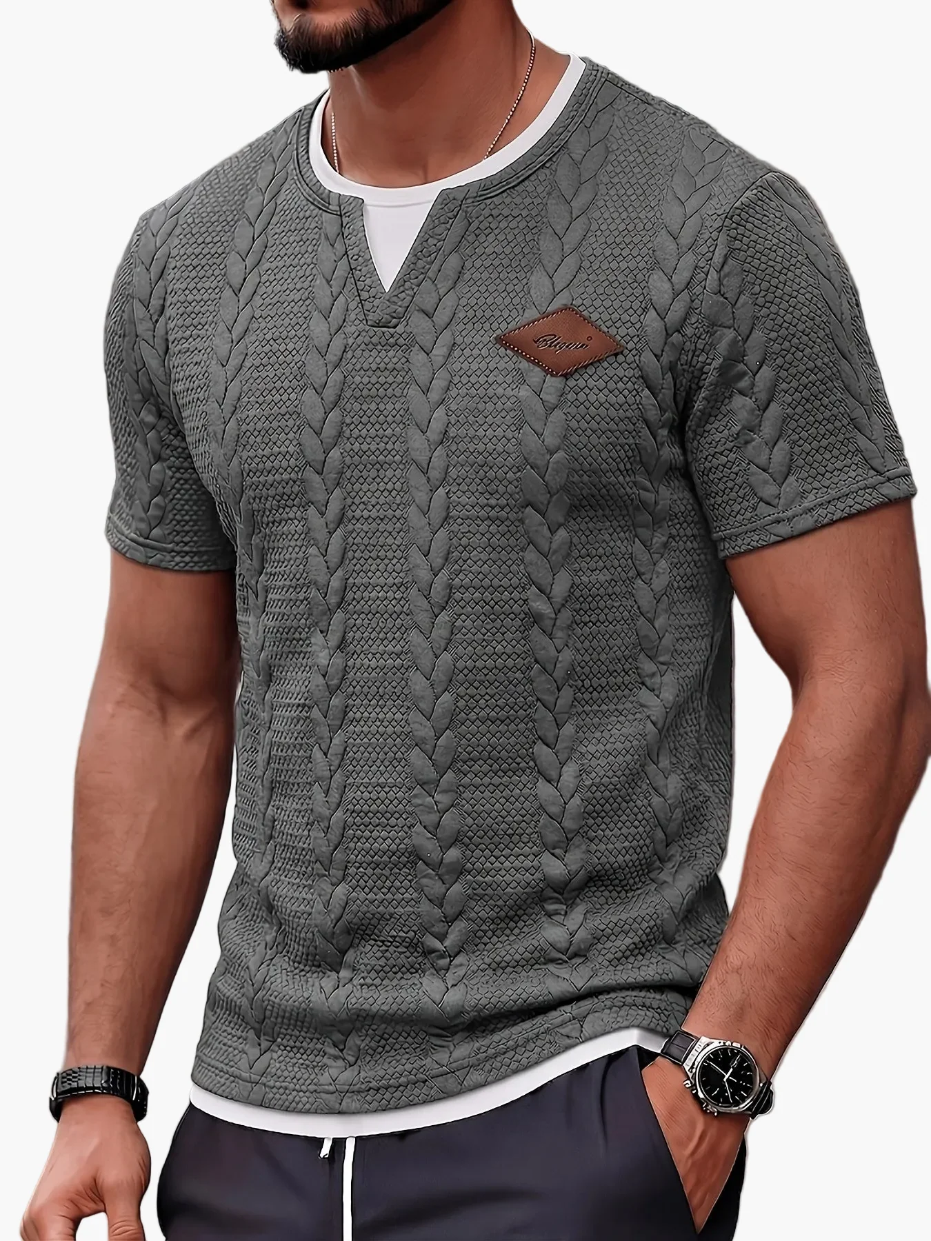 T-shirt homme col rond style torsadé décontracté pour loisirs et sorties - Image 7