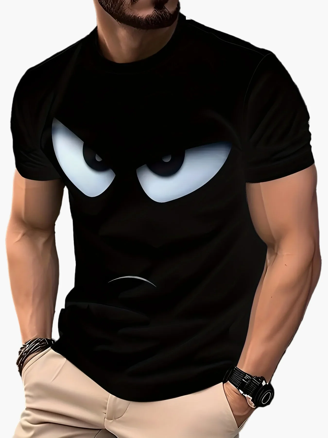 T-shirt Homme Motif Regard Intense Style Décontracté Idéal Quotidien - Image 6