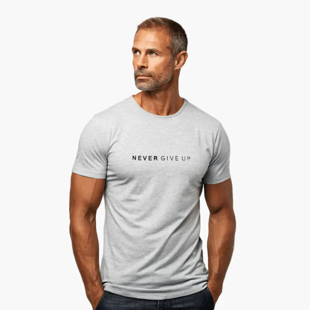 T-shirt homme motivation style décontracté - message NEVER GIVE UP - Image 2