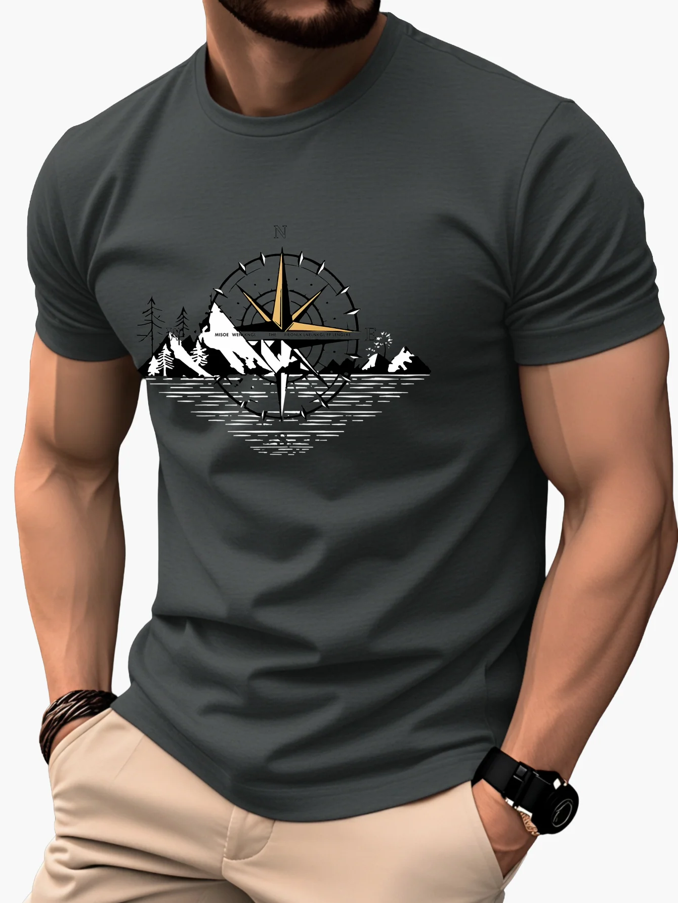 T-shirt Homme Style Aventure Montagne Boussole Graphique – Casual et Voyage - Image 4
