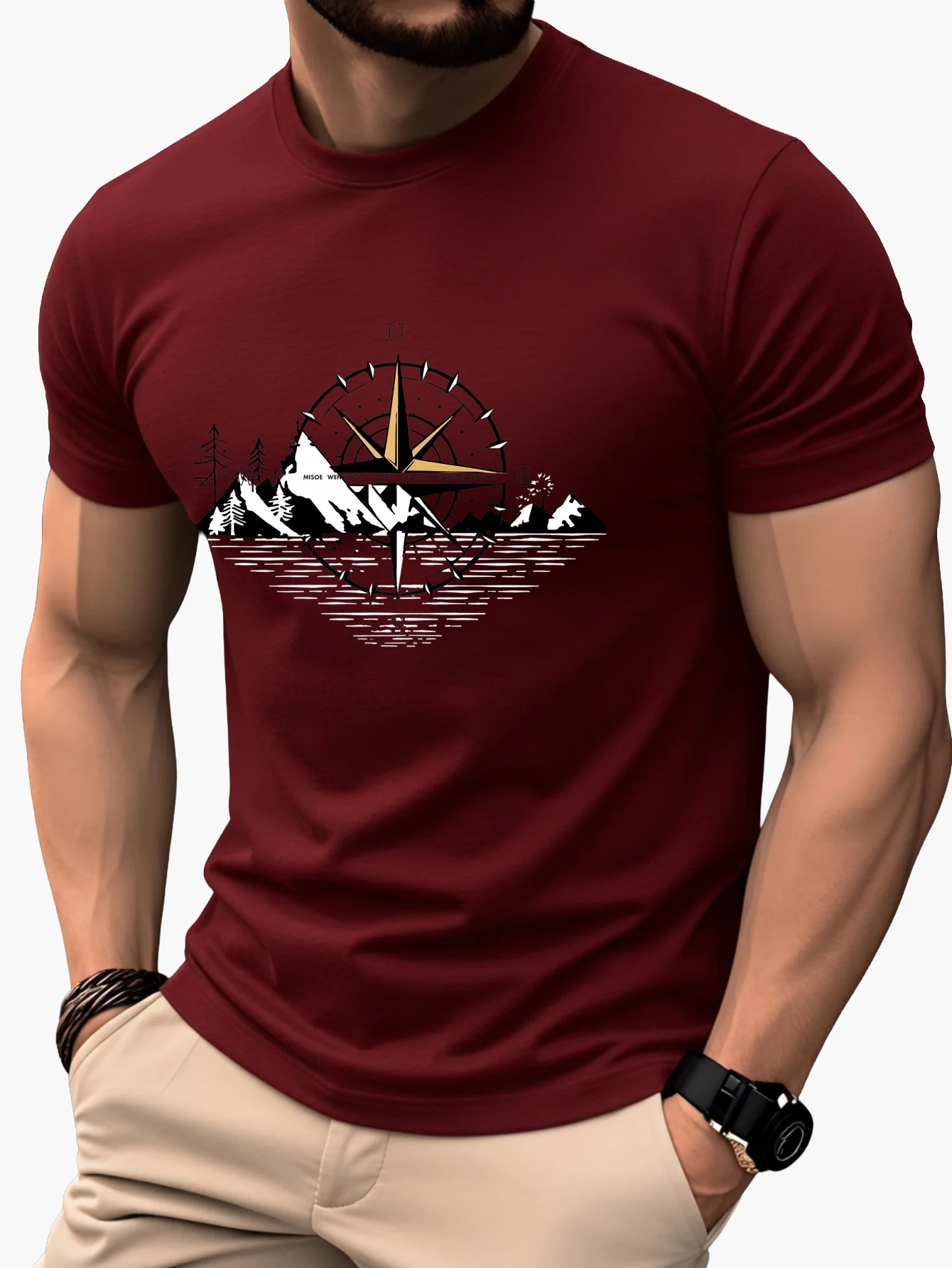 T-shirt Homme Style Aventure Montagne Boussole Graphique – Casual et Voyage - Image 5