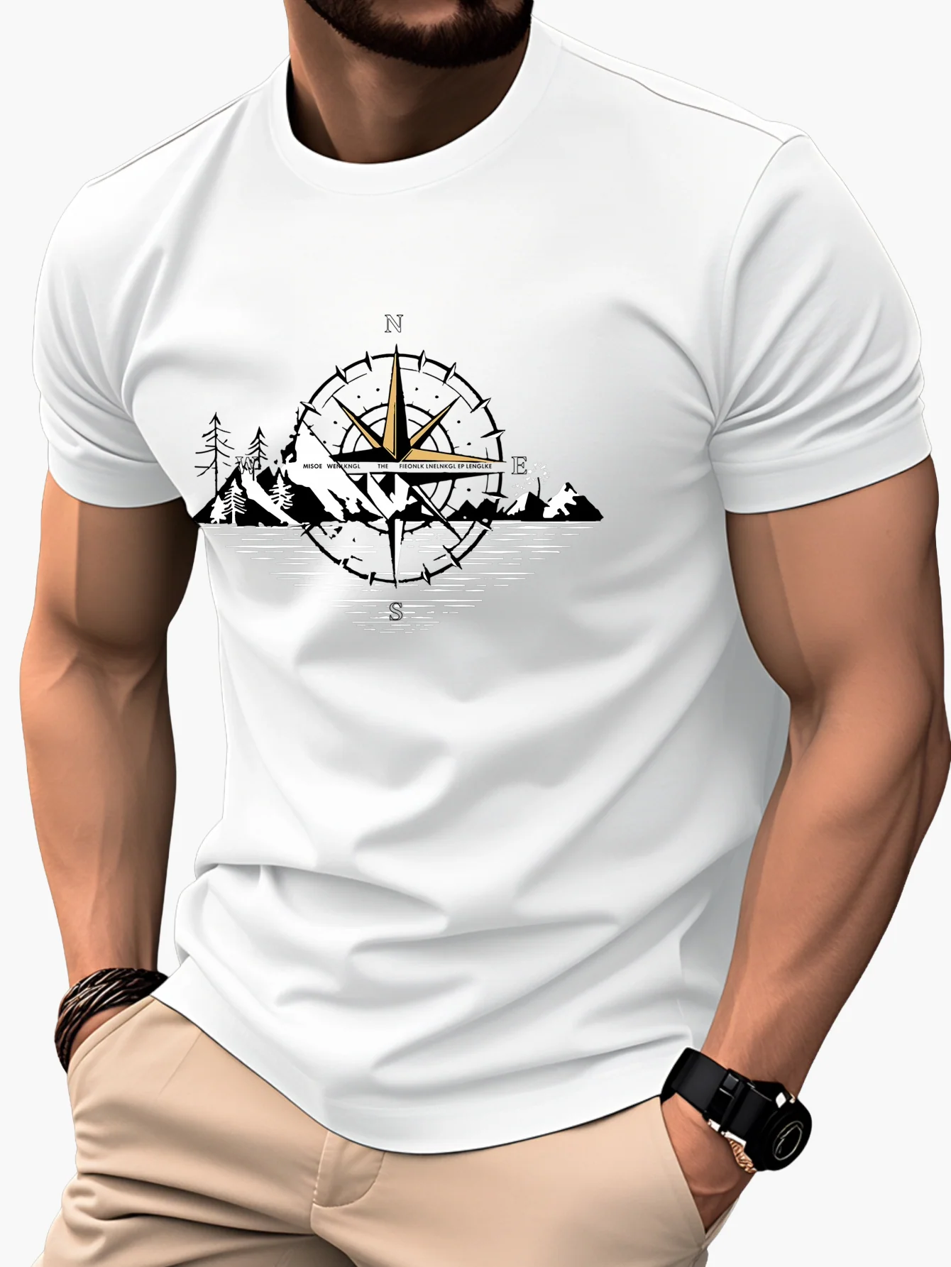 T-shirt Homme Style Aventure Montagne Boussole Graphique – Casual et Voyage - Image 6