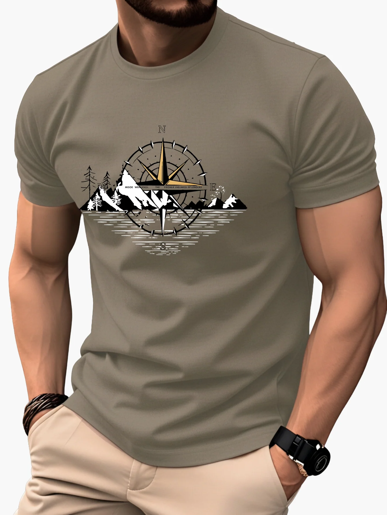 T-shirt Homme Style Aventure Montagne Boussole Graphique – Casual et Voyage - Image 7