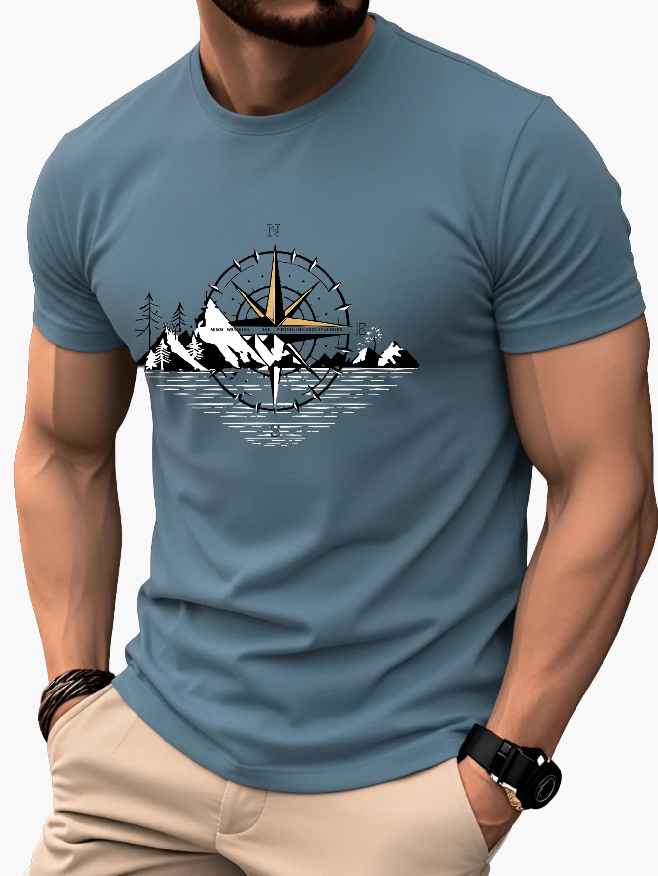 T-shirt Homme Style Aventure Montagne Boussole Graphique – Casual et Voyage - Image 8